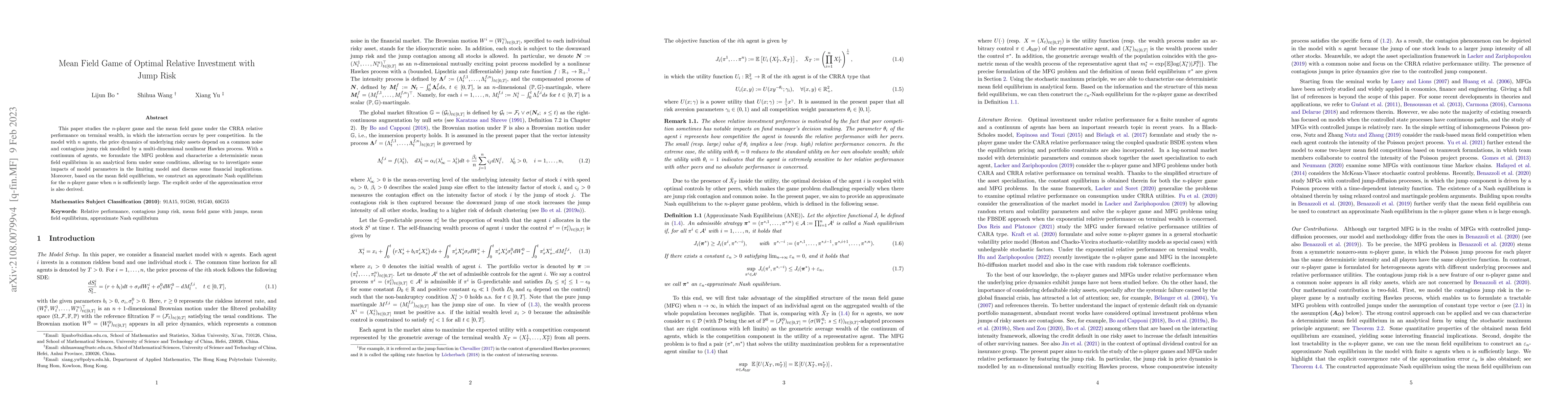 Thumbnail for Mean Field Game of Optimal Relative Investment with Jump Risk