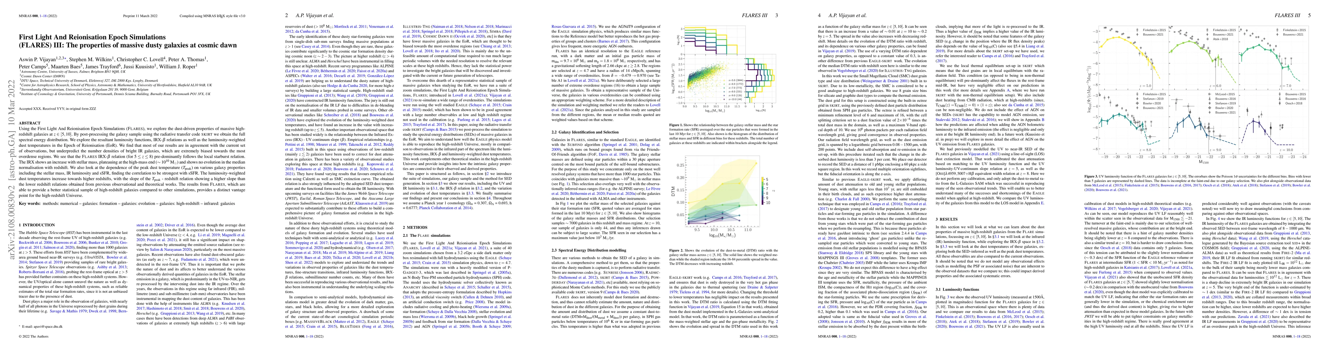 Thumbnail for First Light And Reionisation Epoch Simulations (FLARES) III: The
  properties of massive dusty galaxies at cosmic dawn