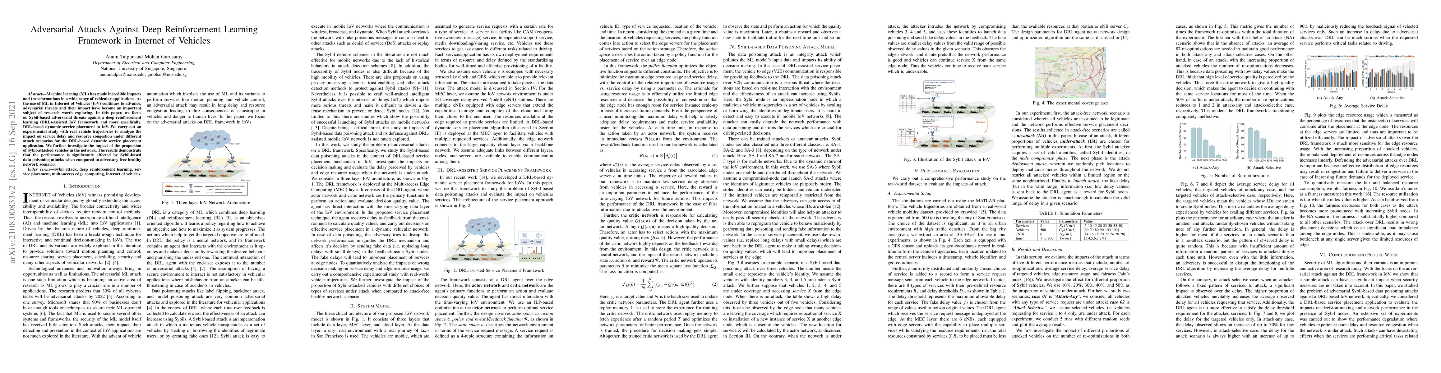 Thumbnail for Adversarial Attacks Against Deep Reinforcement Learning Framework in
  Internet of Vehicles