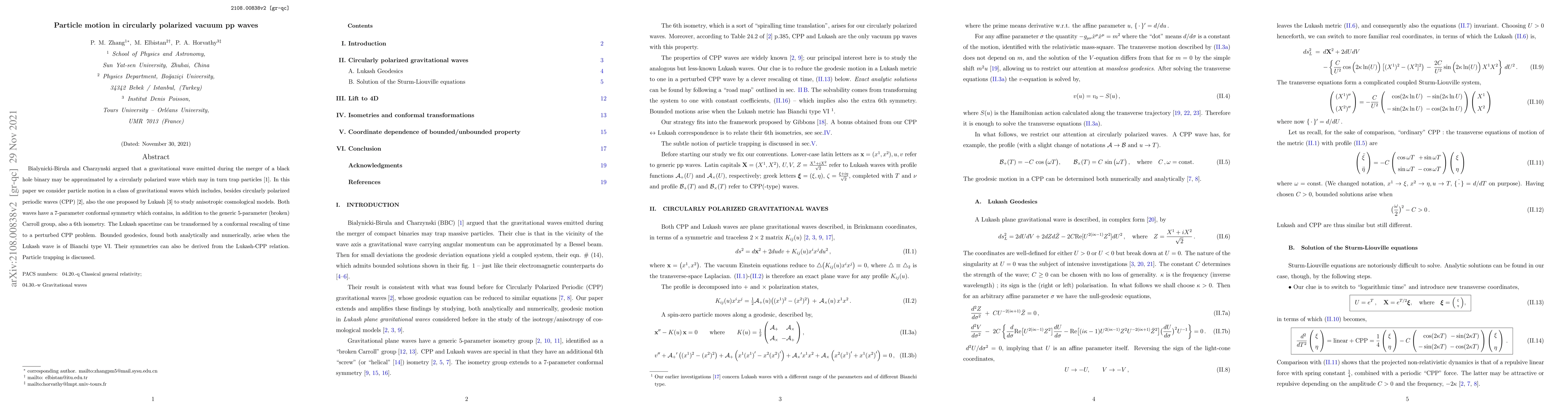 Thumbnail for Particle motion in circularly polarized vacuum pp waves