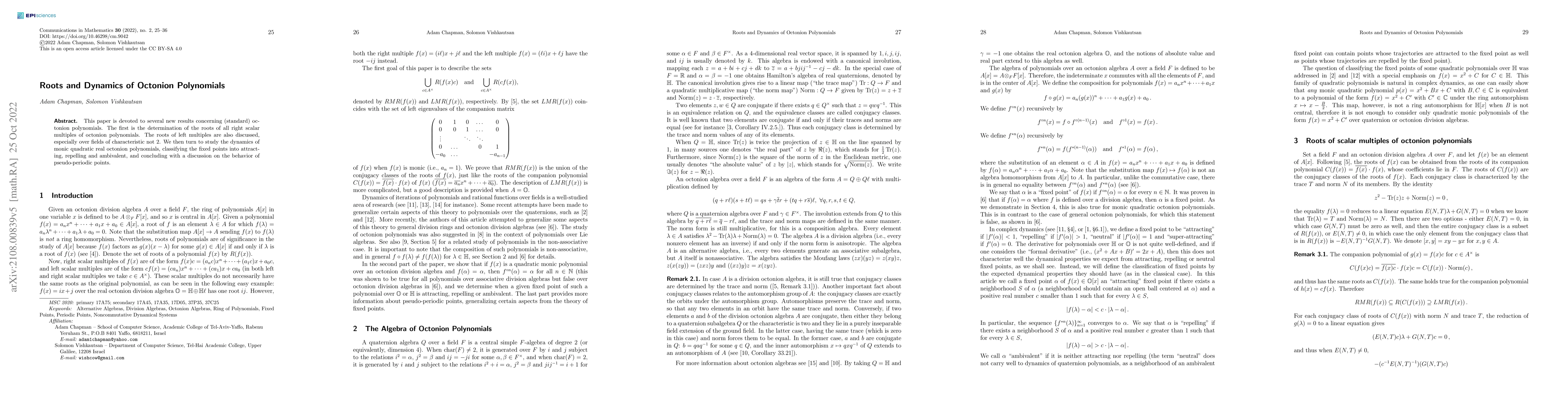 Thumbnail for Roots and Dynamics of Octonion Polynomials