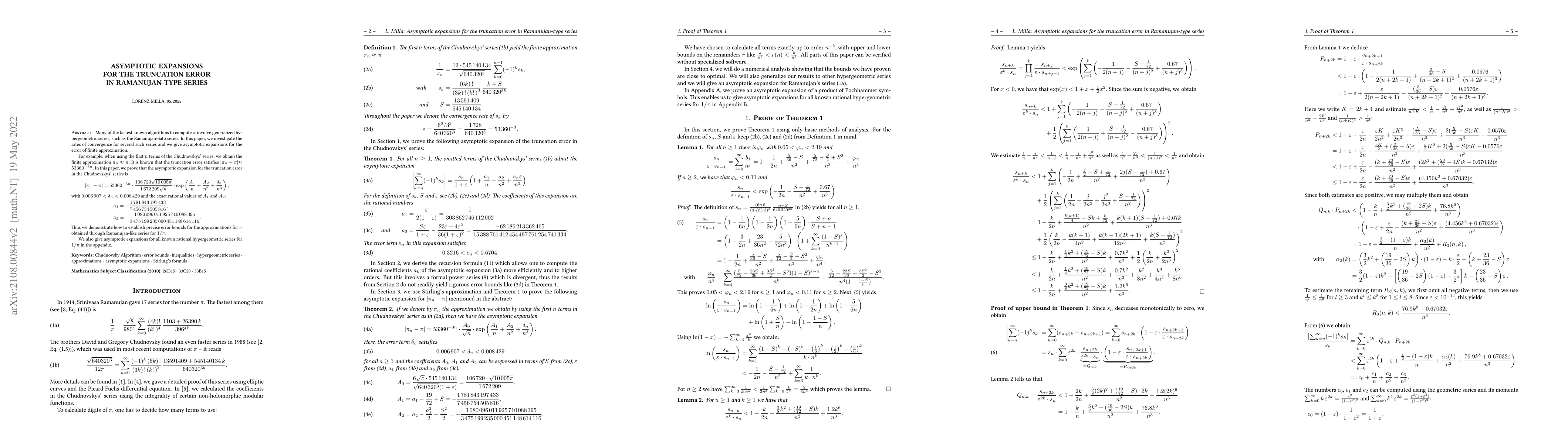 Thumbnail for Asymptotic expansions for the truncation error in Ramanujan-type series