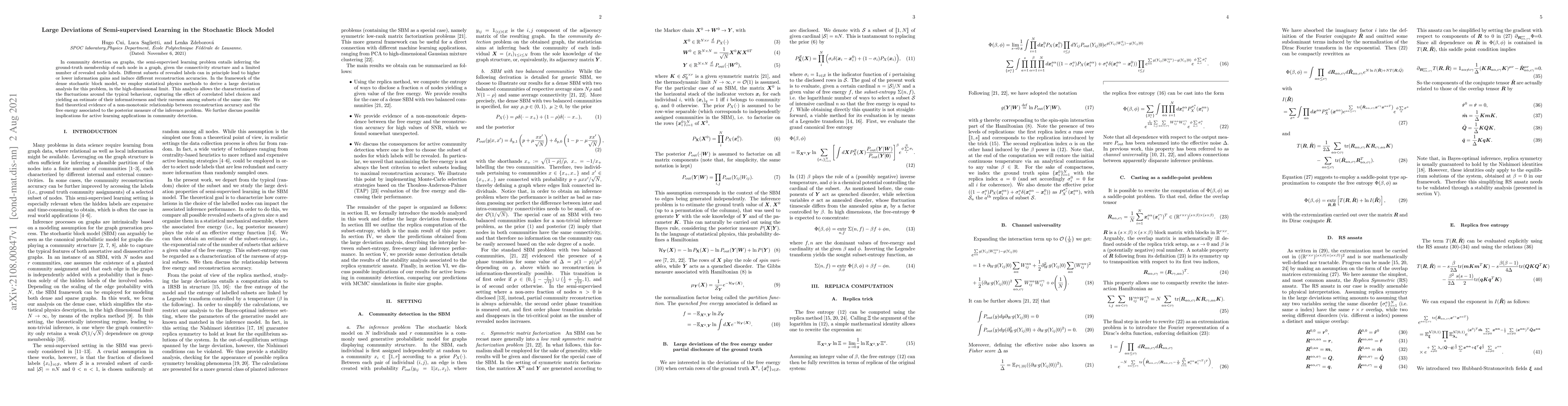 Thumbnail for Large Deviations of Semi-supervised Learning in the Stochastic Block
  Model