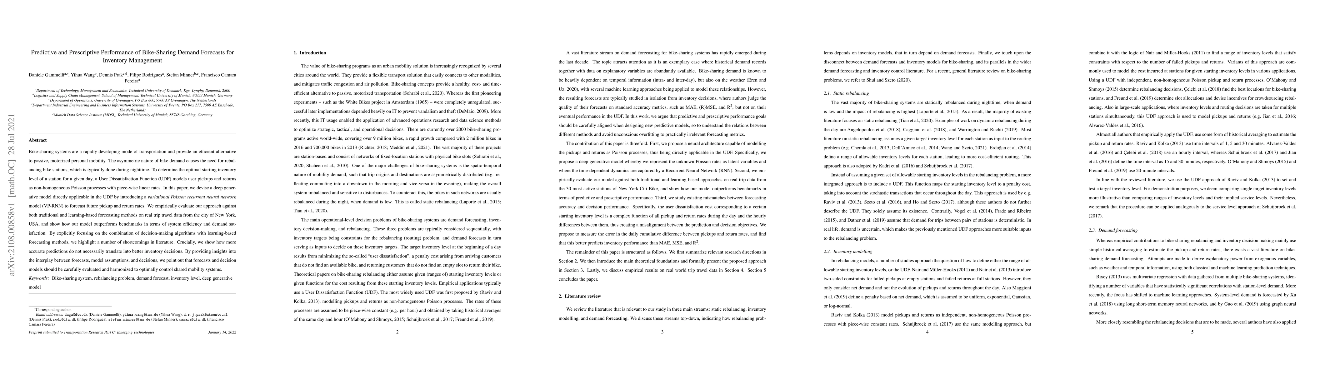 Thumbnail for Predictive and Prescriptive Performance of Bike-Sharing Demand Forecasts
  for Inventory Management