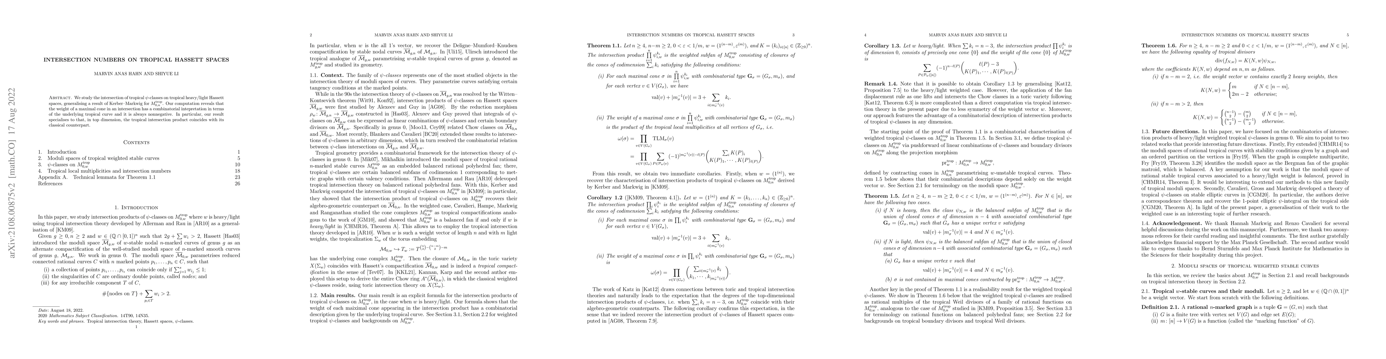 Thumbnail for Intersection numbers on tropical Hassett spaces