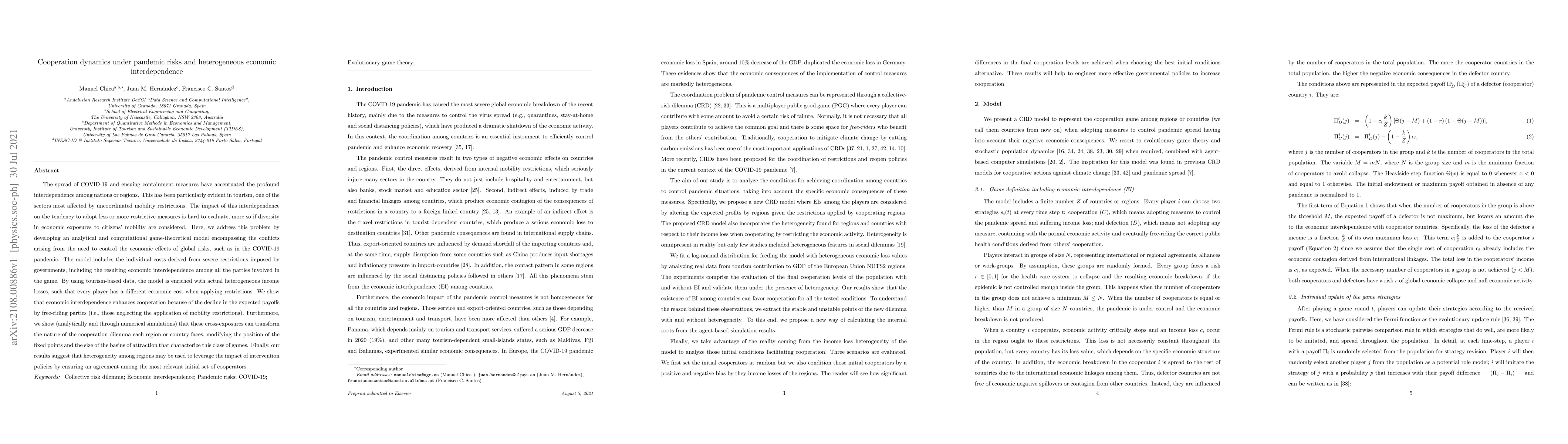 Thumbnail for Cooperation dynamics under pandemic risks and heterogeneous economic
  interdependence