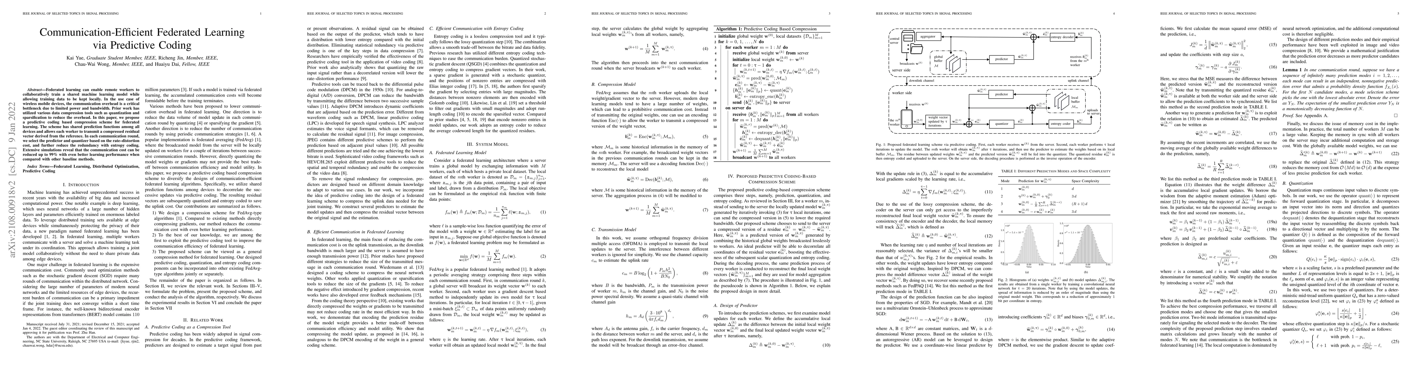 Thumbnail for Communication-Efficient Federated Learning via Predictive Coding
