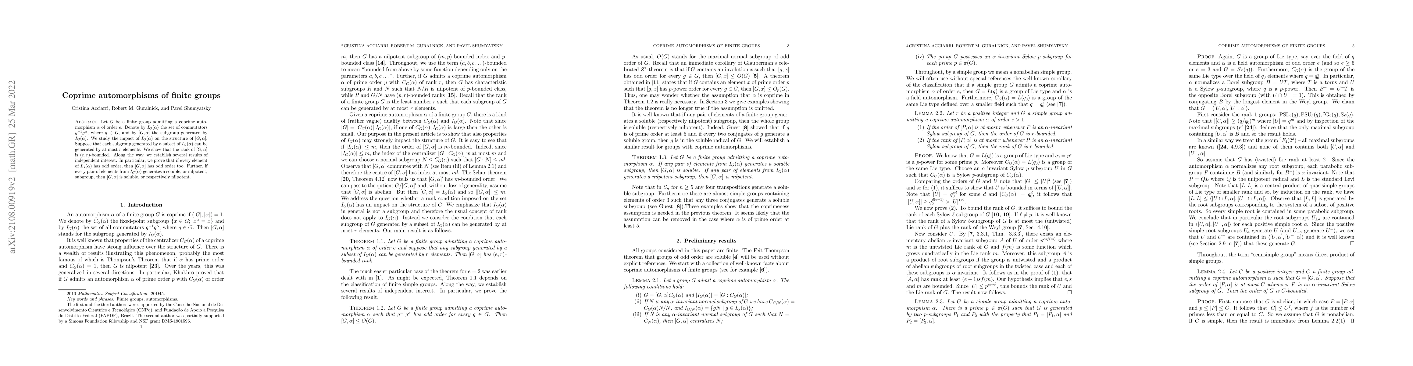 Thumbnail for Coprime automorphisms of finite groups