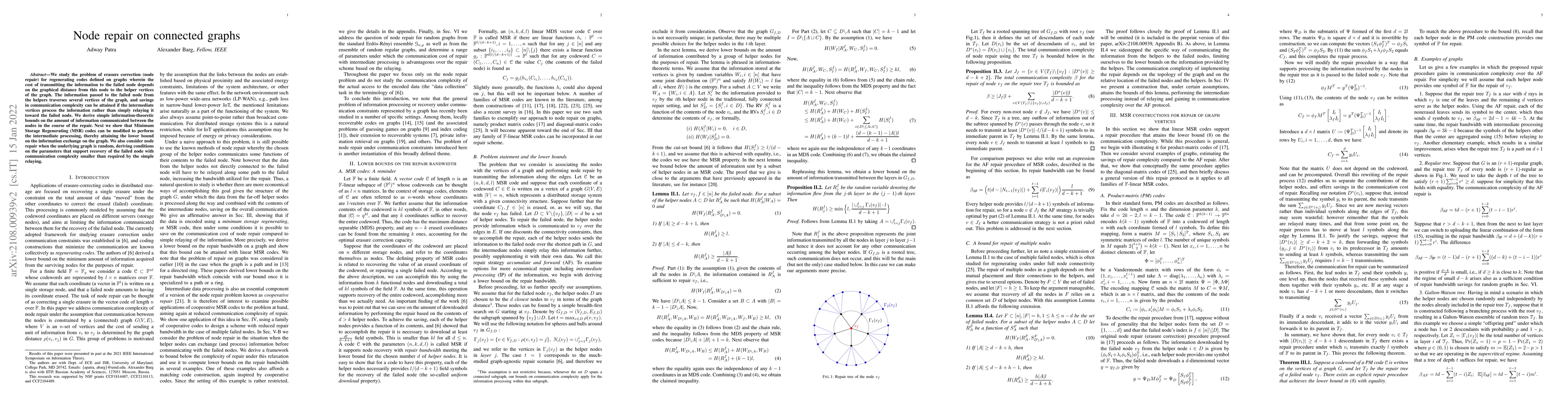 Thumbnail for Node repair on connected graphs