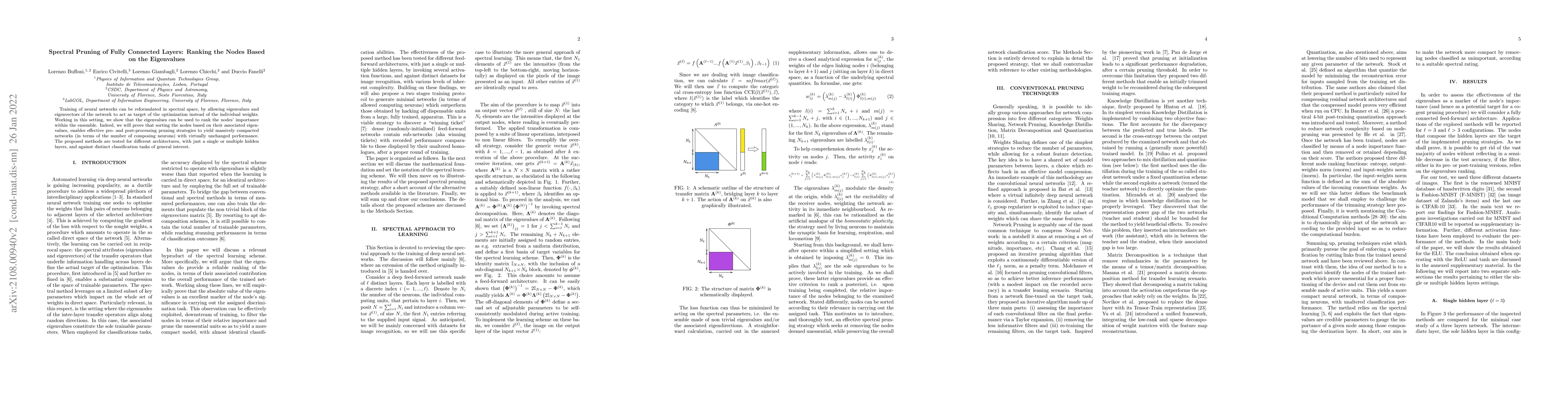Thumbnail for Spectral pruning of fully connected layers: ranking the nodes based on
  the eigenvalues