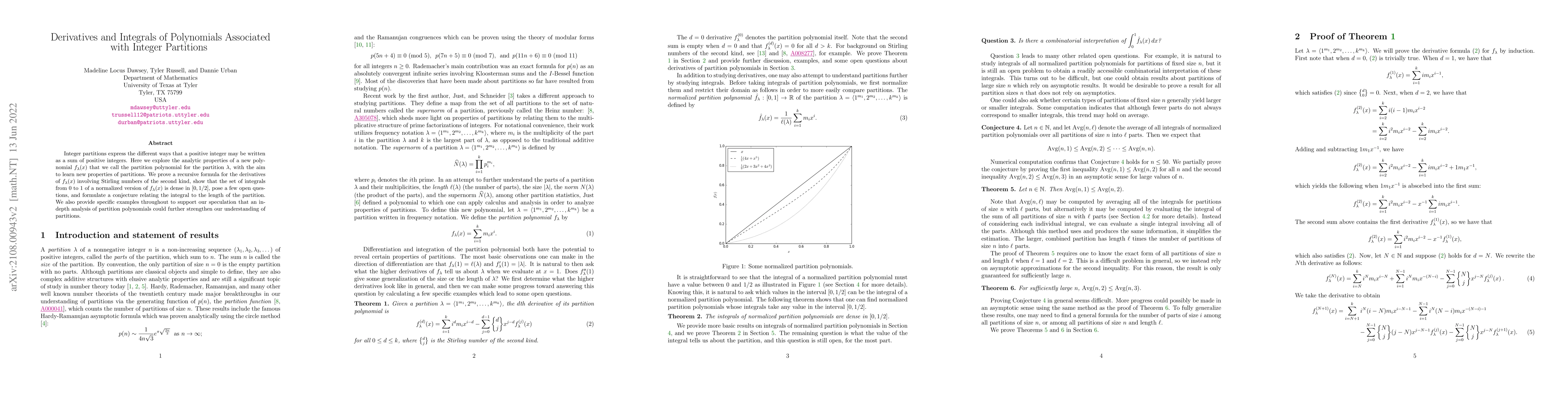 Thumbnail for Derivatives and Integrals of Polynomials Associated with Integer
  Partitions
