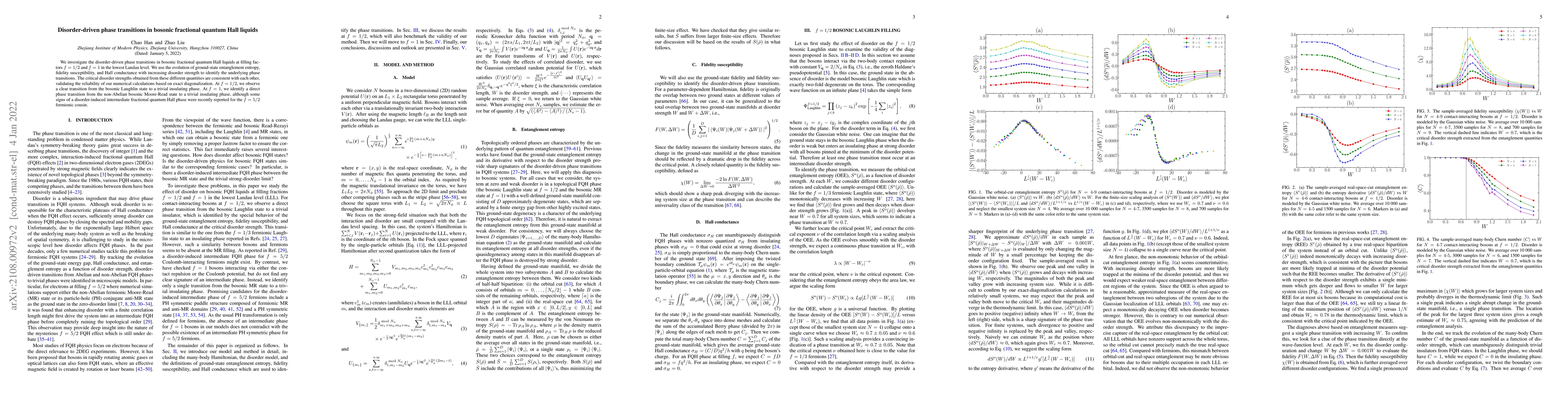Thumbnail for Disorder-driven phase transitions in bosonic fractional quantum Hall
  liquids