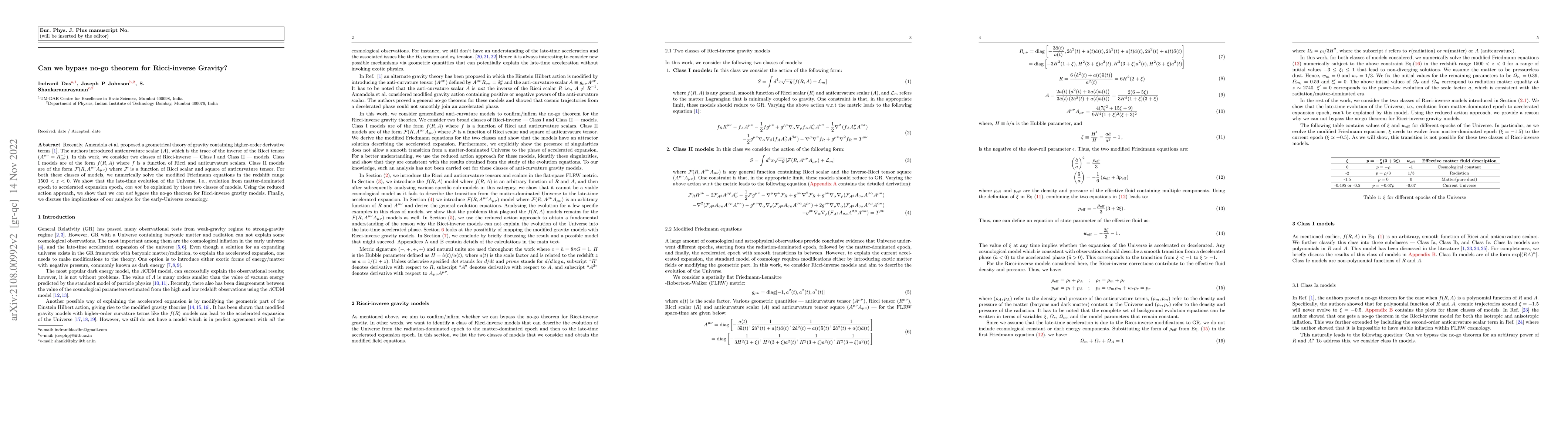 Thumbnail for Can we bypass no-go theorem for Ricci-inverse Gravity?