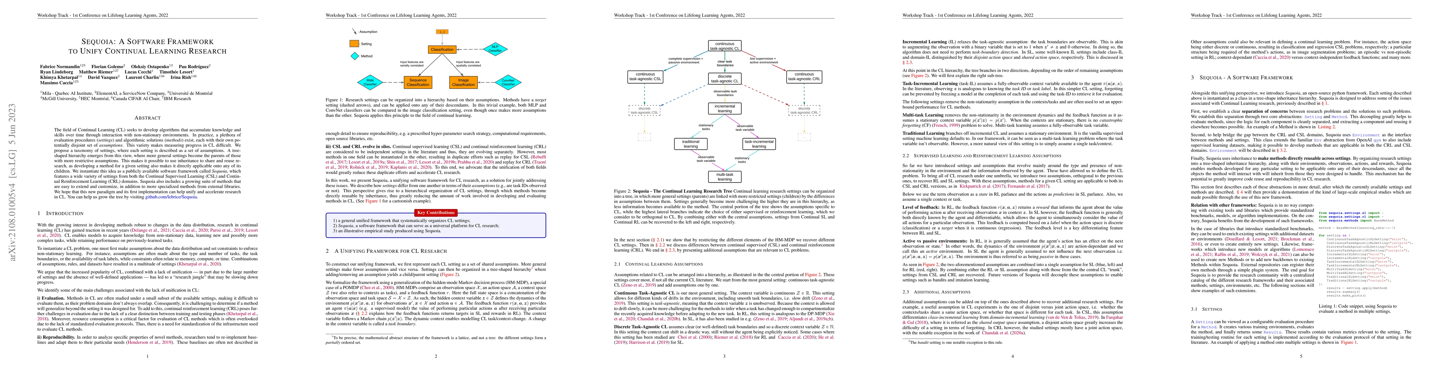 Thumbnail for Sequoia: A Software Framework to Unify Continual Learning Research