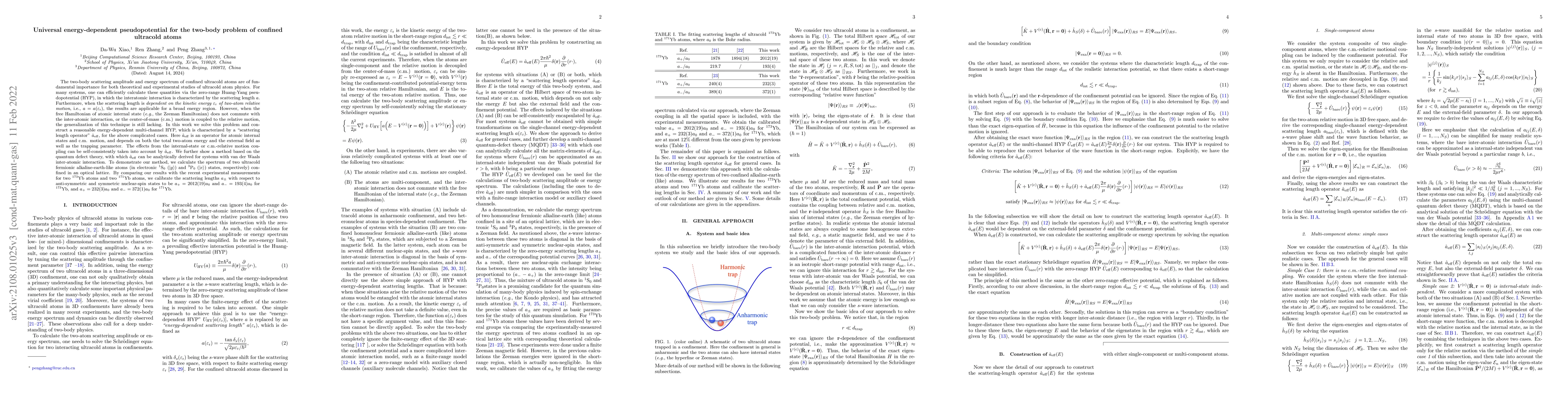 Thumbnail for Universal energy-dependent pseudopotential for the two-body problem of
  confined ultracold atoms