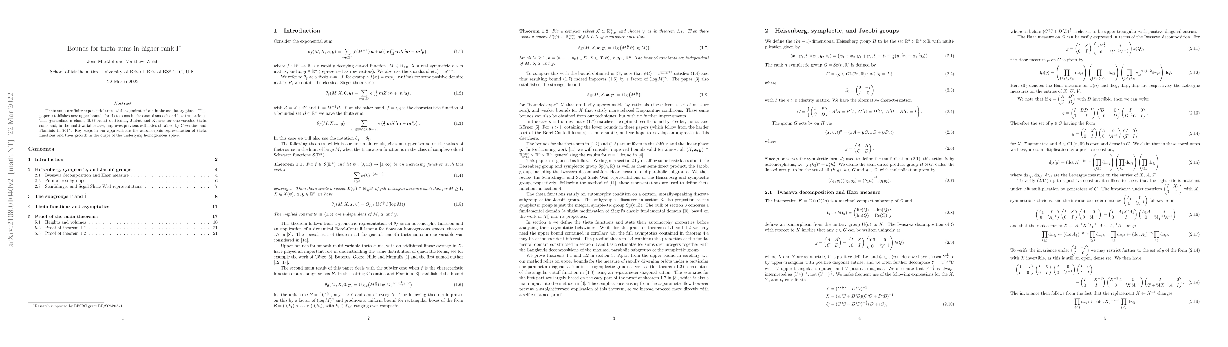 Thumbnail for Bounds for theta sums in higher rank I