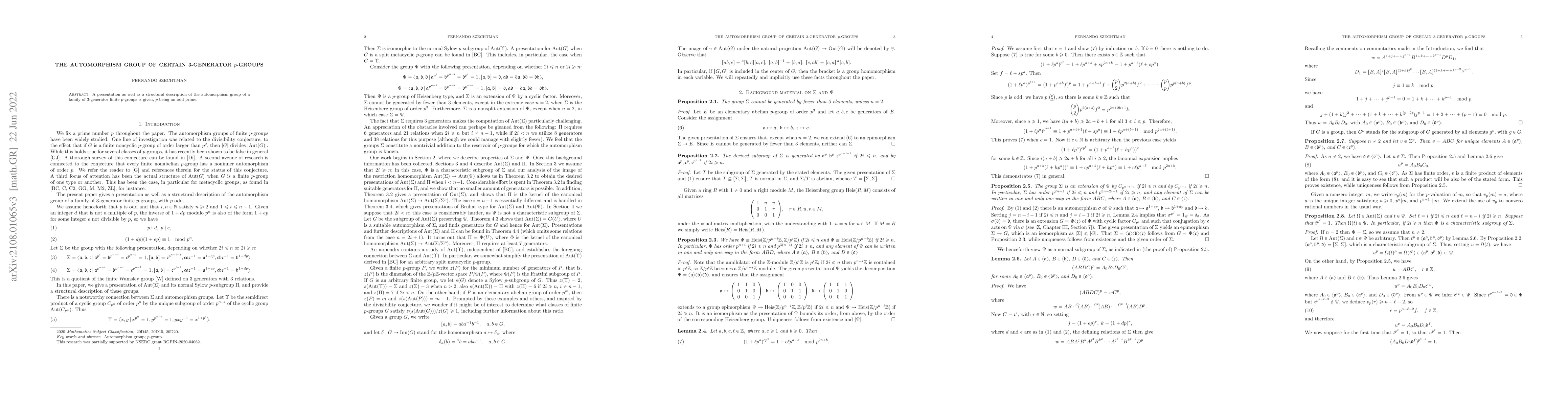 Thumbnail for The automorphism group of certain 3-generator $p$-groups