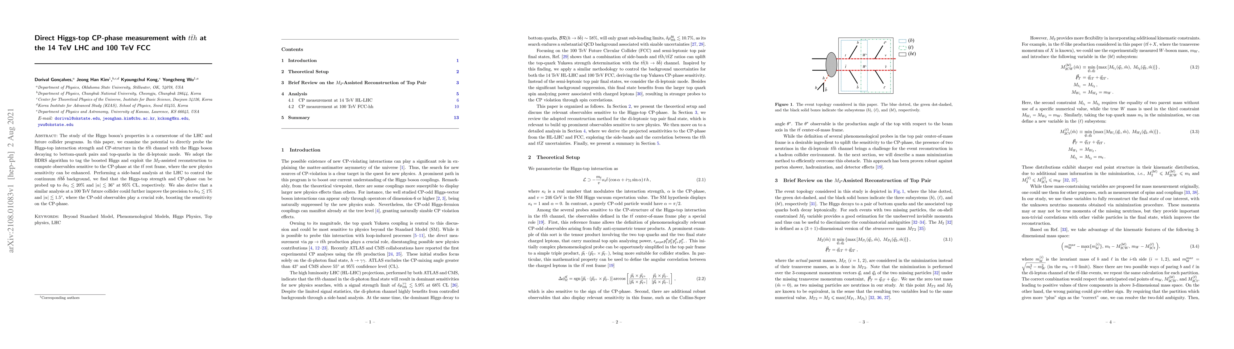 Thumbnail for Direct Higgs-top CP-phase measurement with $t\bar{t}h$ at the 14 TeV LHC
  and 100 TeV FCC