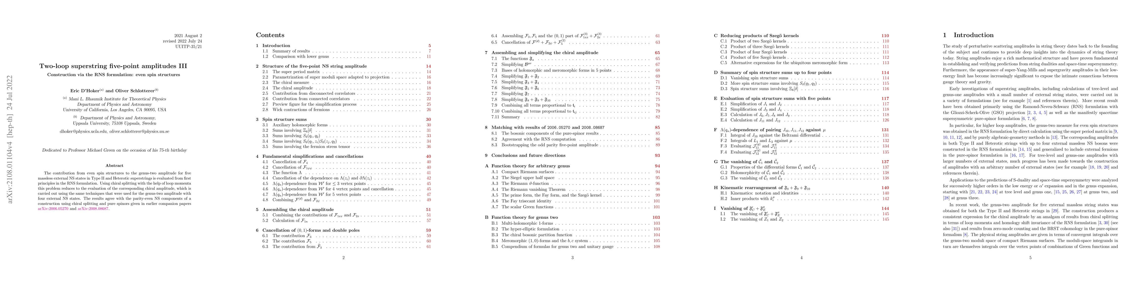 Thumbnail for Two-loop superstring five-point amplitudes III, construction via the RNS
  formulation: even spin structures