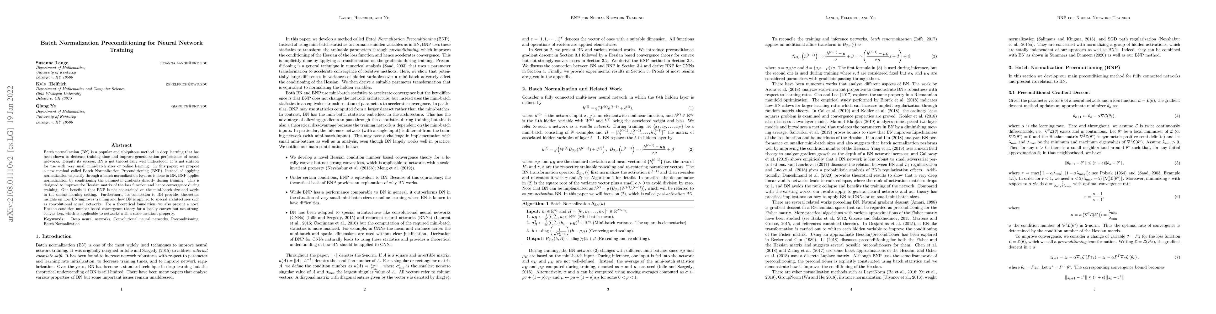 Thumbnail for Batch Normalization Preconditioning for Neural Network Training