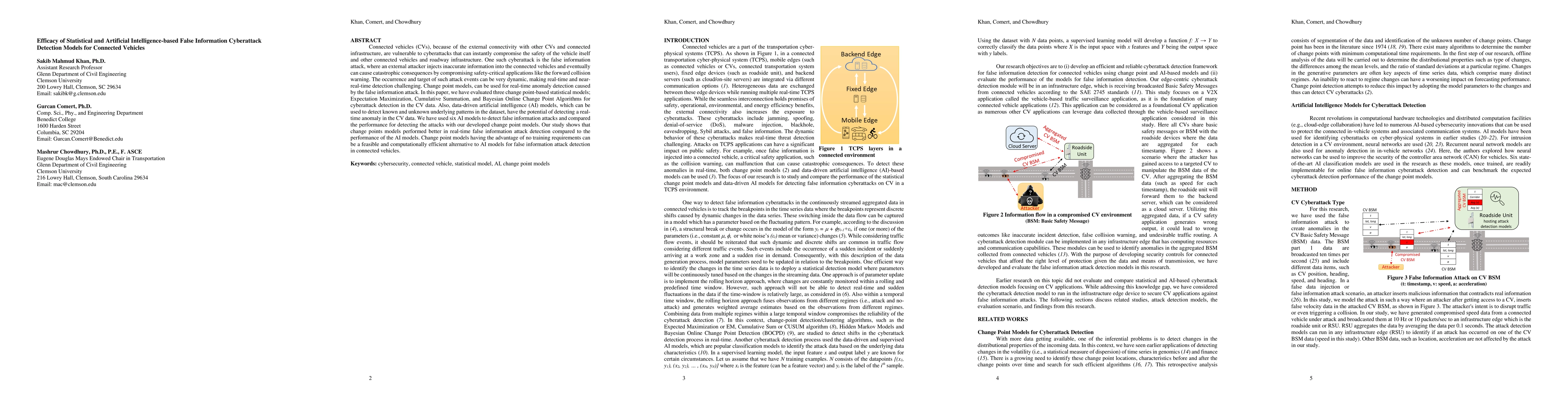 Thumbnail for Efficacy of Statistical and Artificial Intelligence-based False
  Information Cyberattack Detection Models for Connected Vehicles
