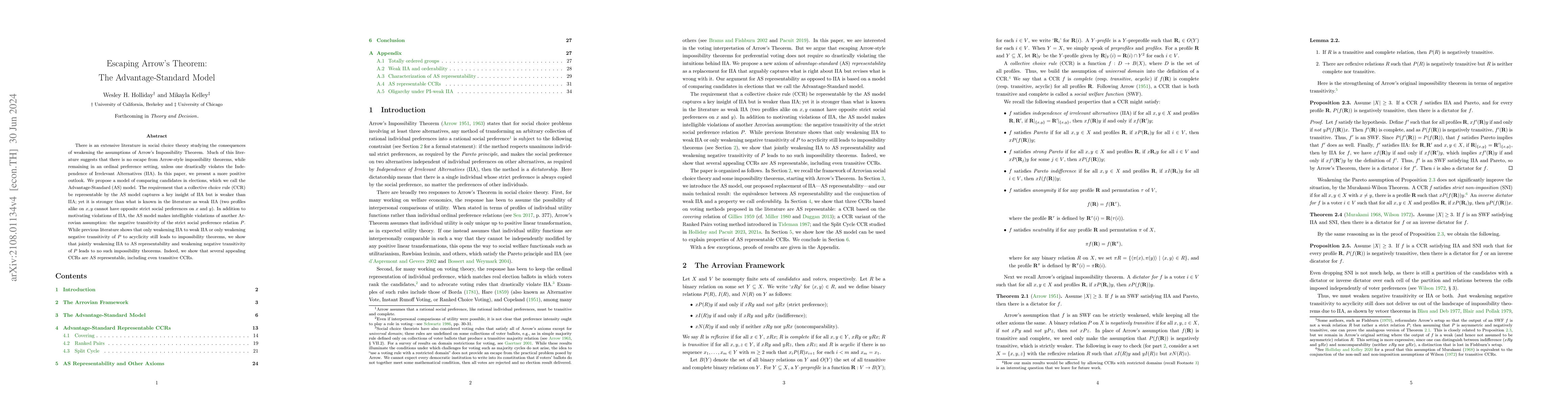 Thumbnail for Escaping Arrow's Theorem: The Advantage-Standard Model