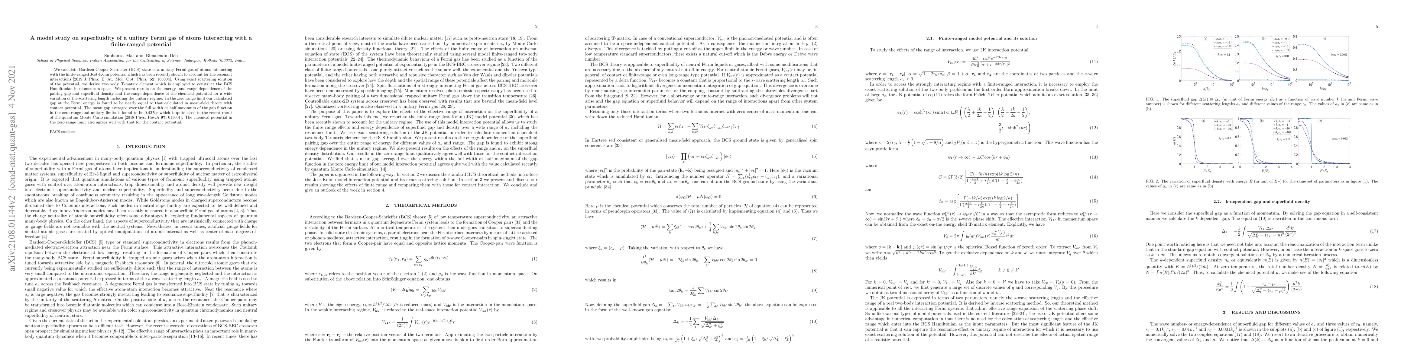 Thumbnail for A model study on superfluidity of a unitary Fermi gas of atoms
  interacting with a finite-ranged potential