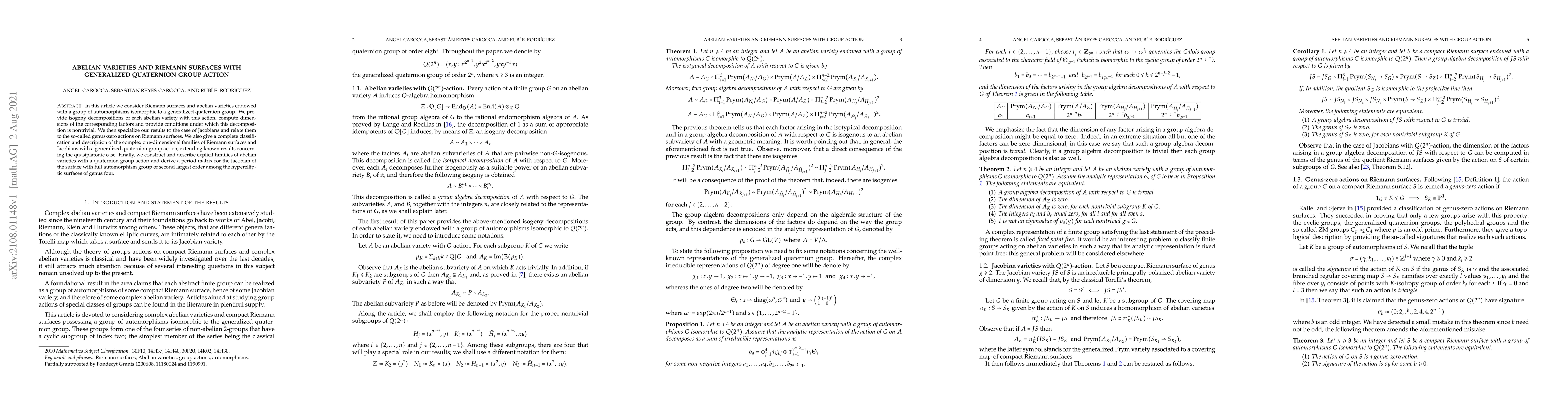 Thumbnail for Abelian varieties and Riemann surfaces with generalized quaternion group
  action