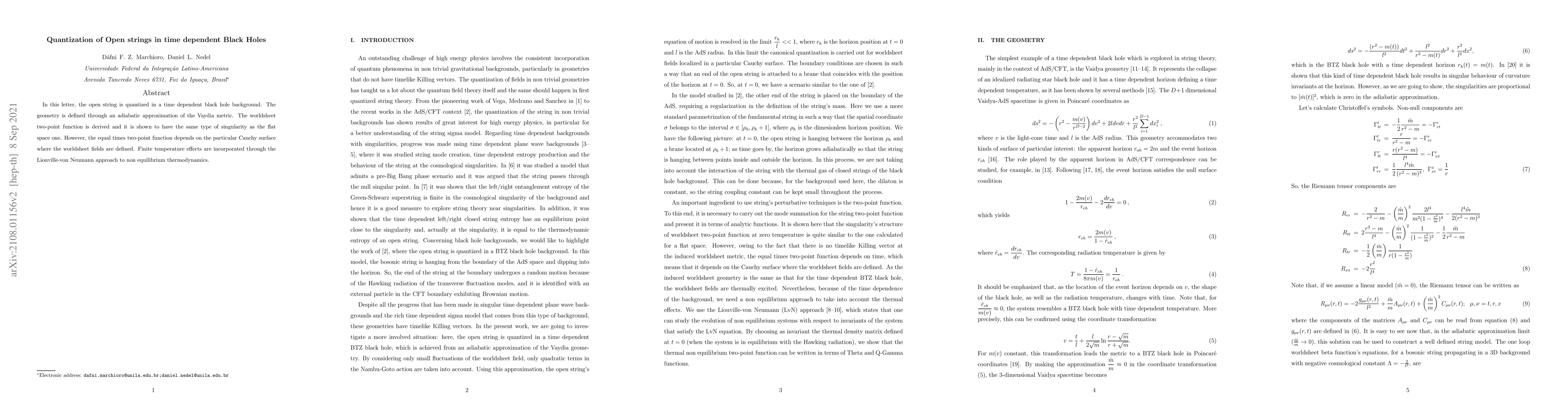 Thumbnail for Quantization of Open strings in time dependent Black Holes