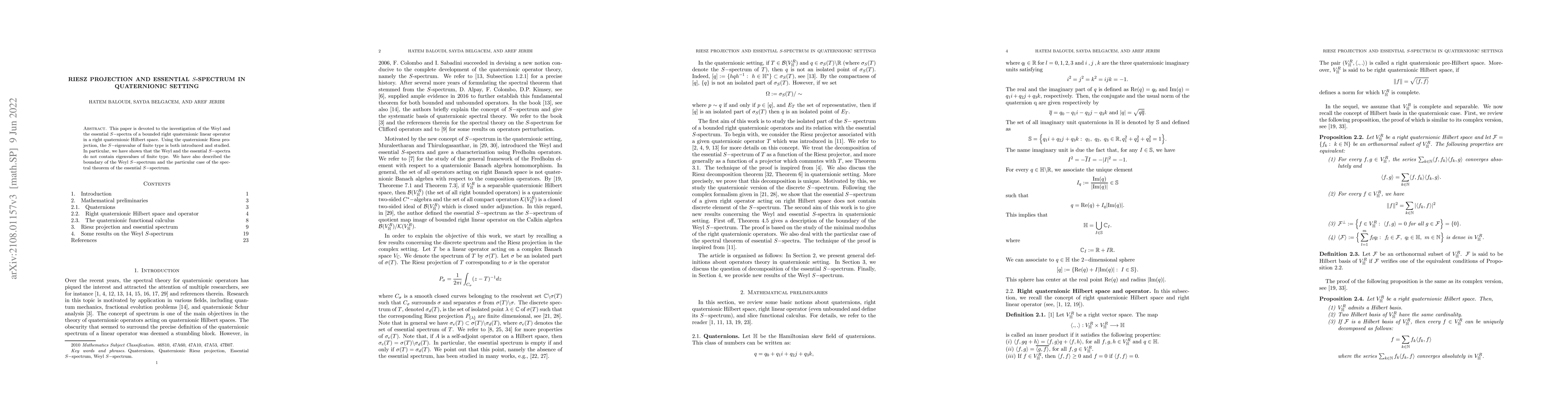 Thumbnail for Riesz projection and essential $S$-spectrum in quaternionic setting
