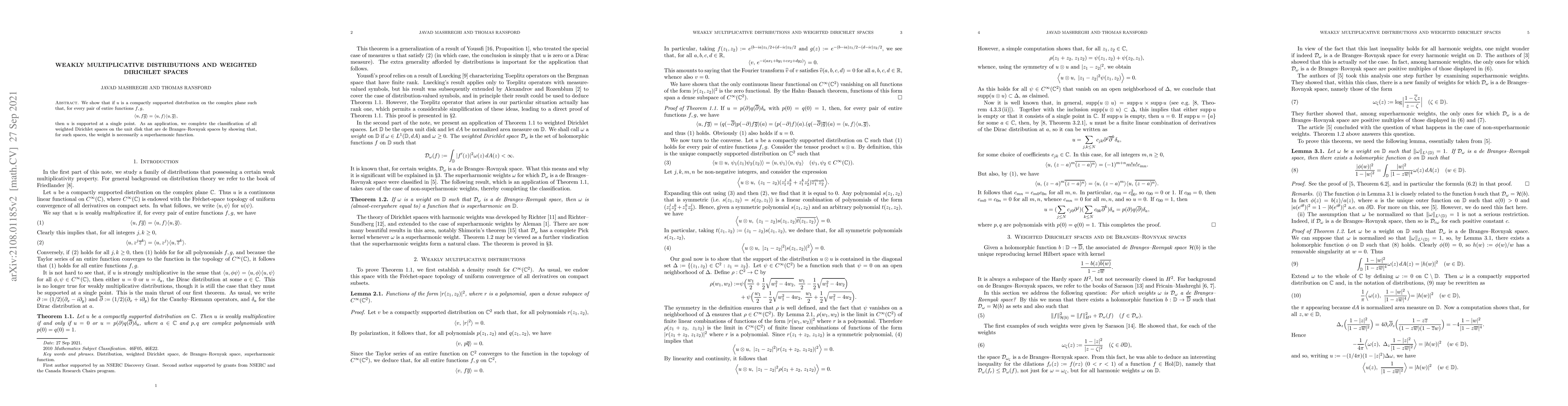 Thumbnail for Weakly multiplicative distributions and weighted Dirichlet spaces
