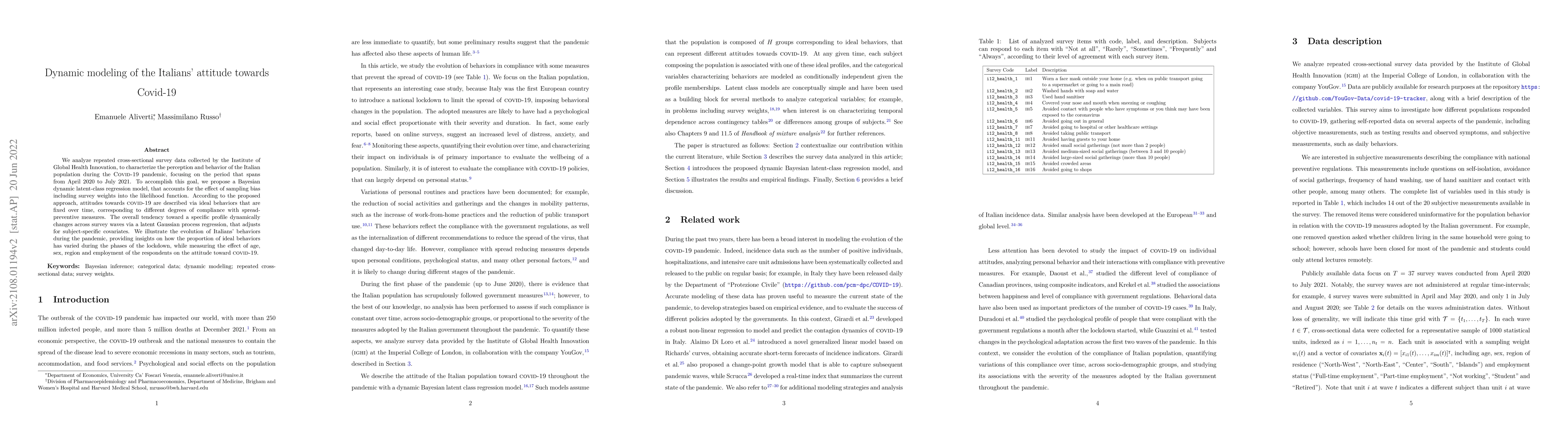 Thumbnail for Dynamic modeling of the Italians' attitude towards Covid-19
