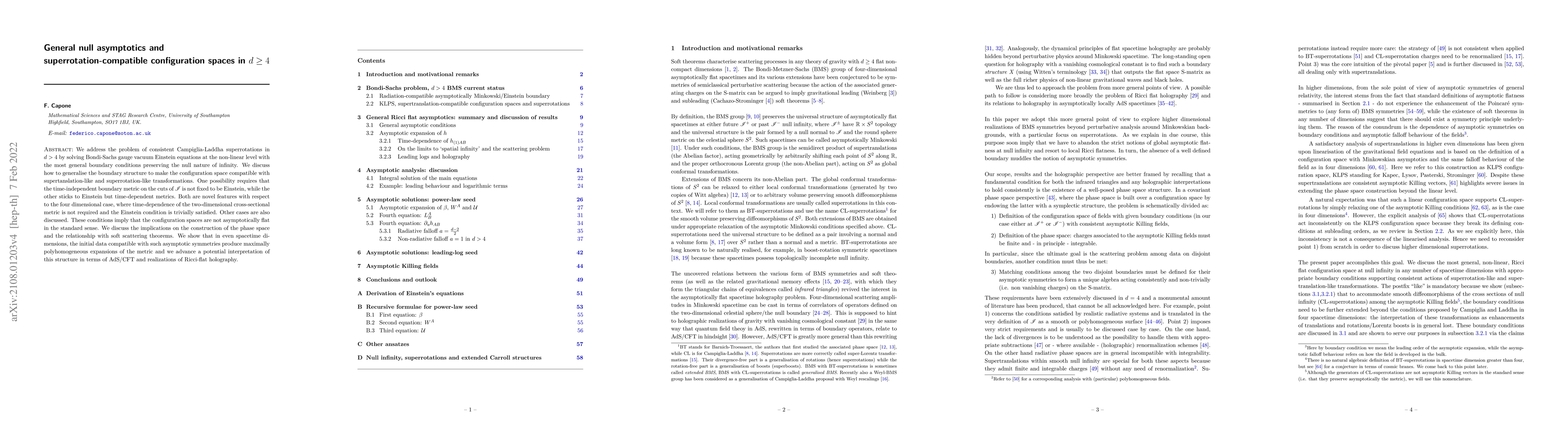 Thumbnail for General null asymptotics and superrotation-compatible configuration
  spaces in $d\ge4$
