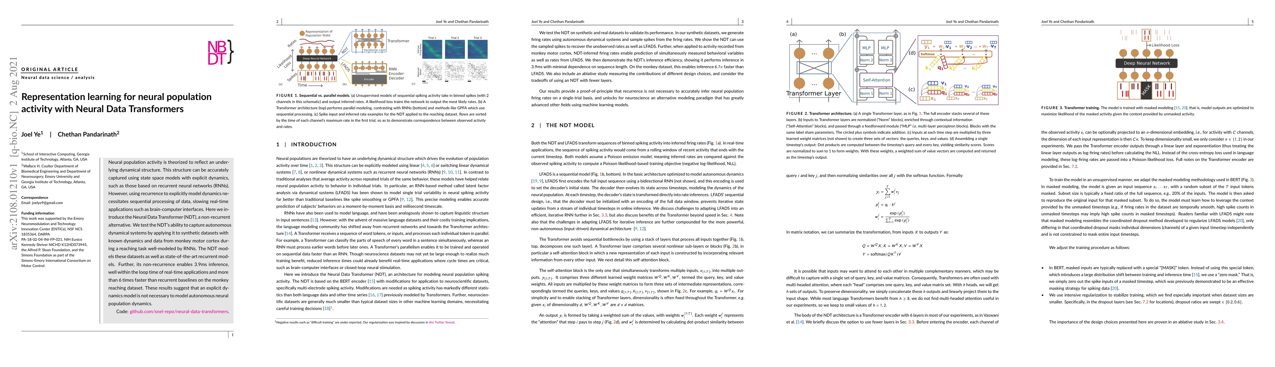 Thumbnail for Representation learning for neural population activity with Neural Data
  Transformers