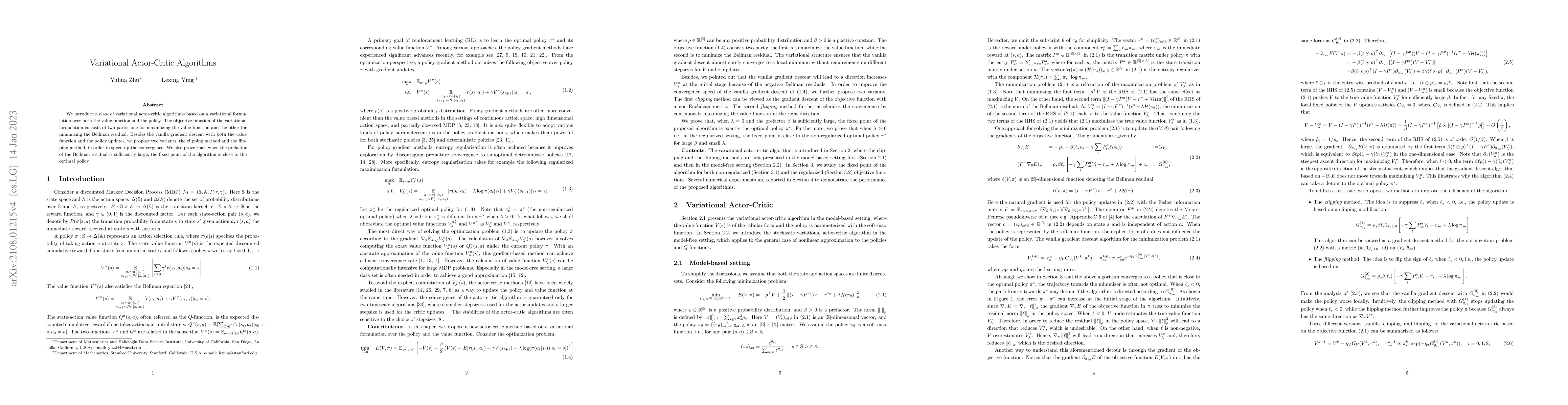 Thumbnail for Variational Actor-Critic Algorithms
