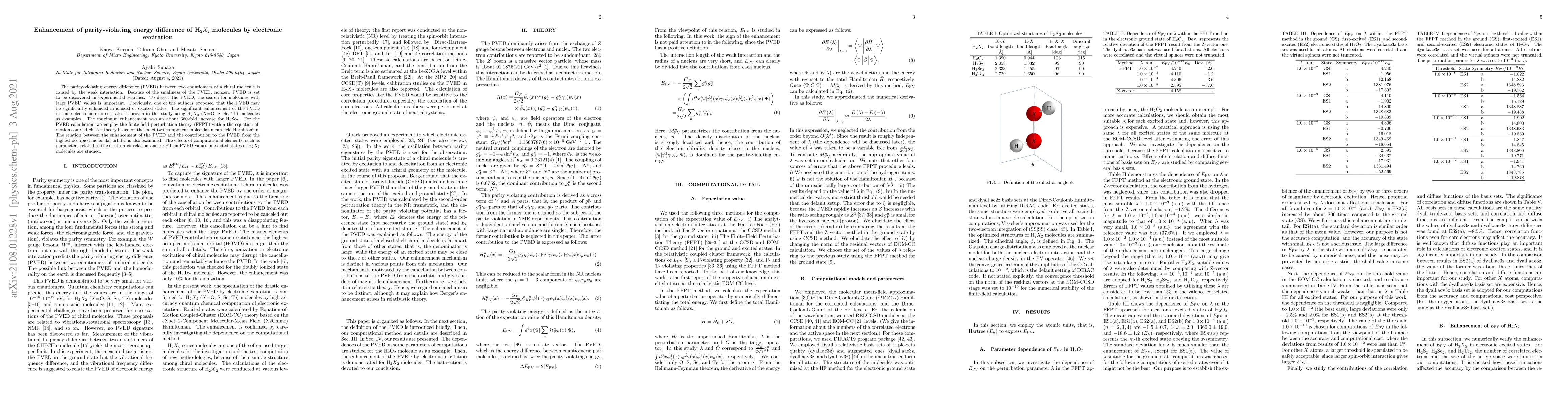 Thumbnail for Enhancement of parity-violating energy difference of H$_2 $X$_2$
  molecules by electronic excitation