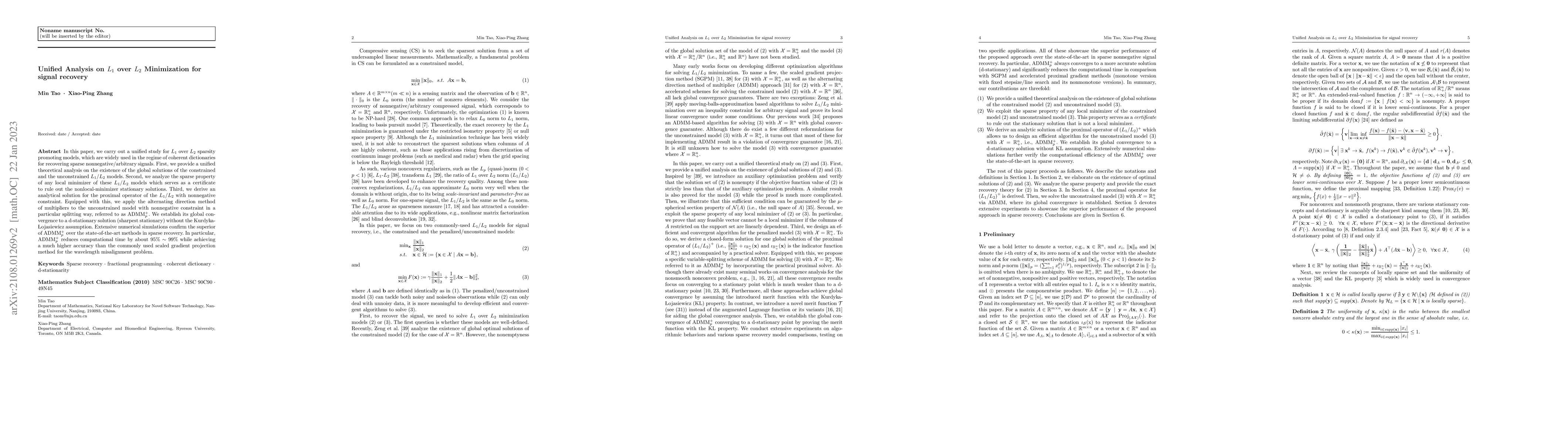 Thumbnail for Unified Analysis on L1 over L2 Minimization for signal recovery