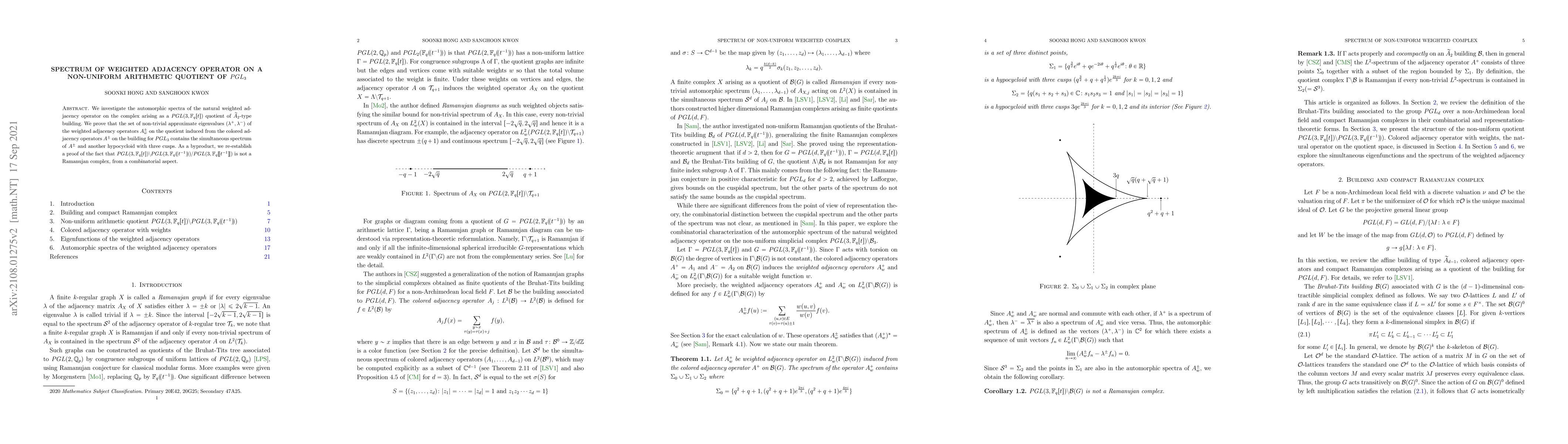 Thumbnail for Spectrum of weighted adjacency operator on a non-uniform arithmetic
  quotient of $PGL_3$