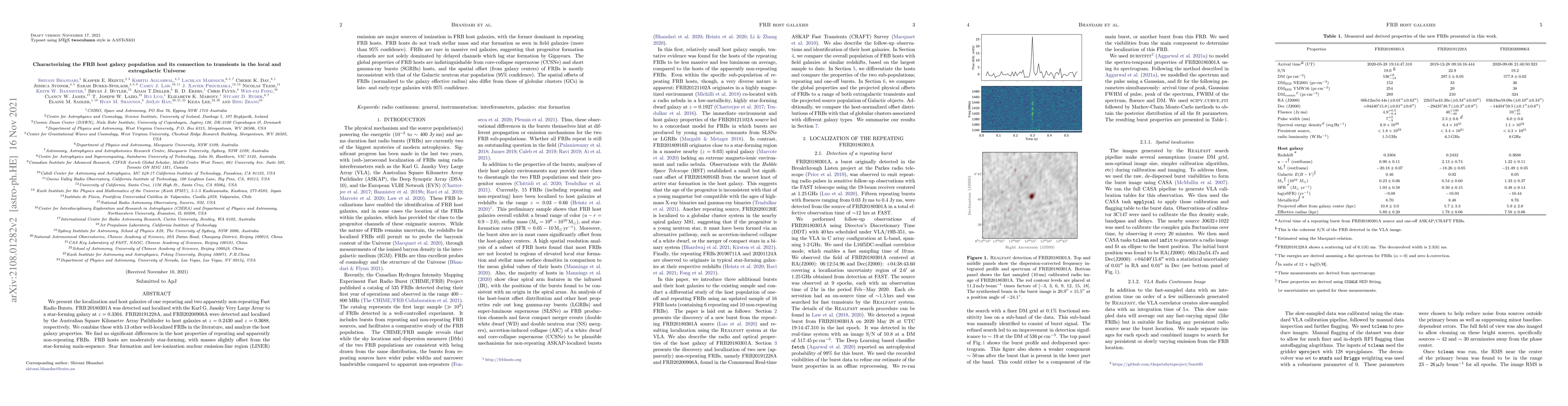 Thumbnail for Characterizing the FRB host galaxy population and its connection to
  transients in the local and extragalactic Universe