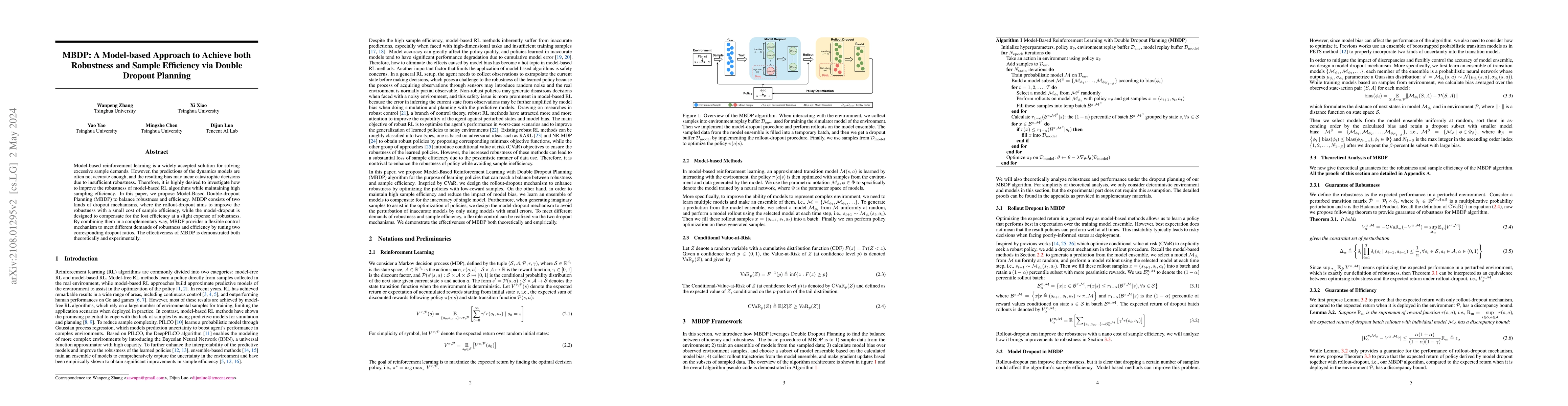 Thumbnail for MBDP: A Model-based Approach to Achieve both Robustness and Sample
  Efficiency via Double Dropout Planning