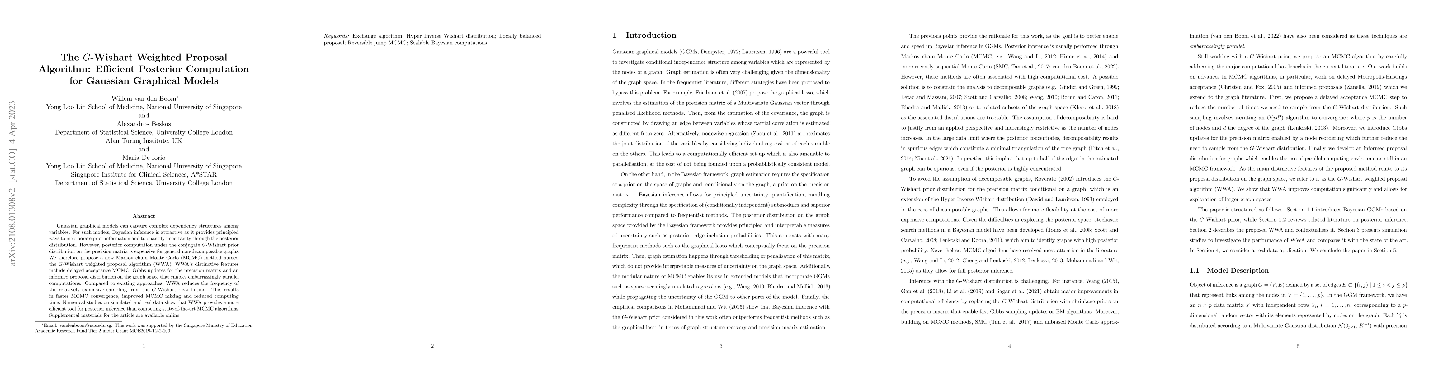 Thumbnail for The G-Wishart Weighted Proposal Algorithm: Efficient Posterior
  Computation for Gaussian Graphical Models