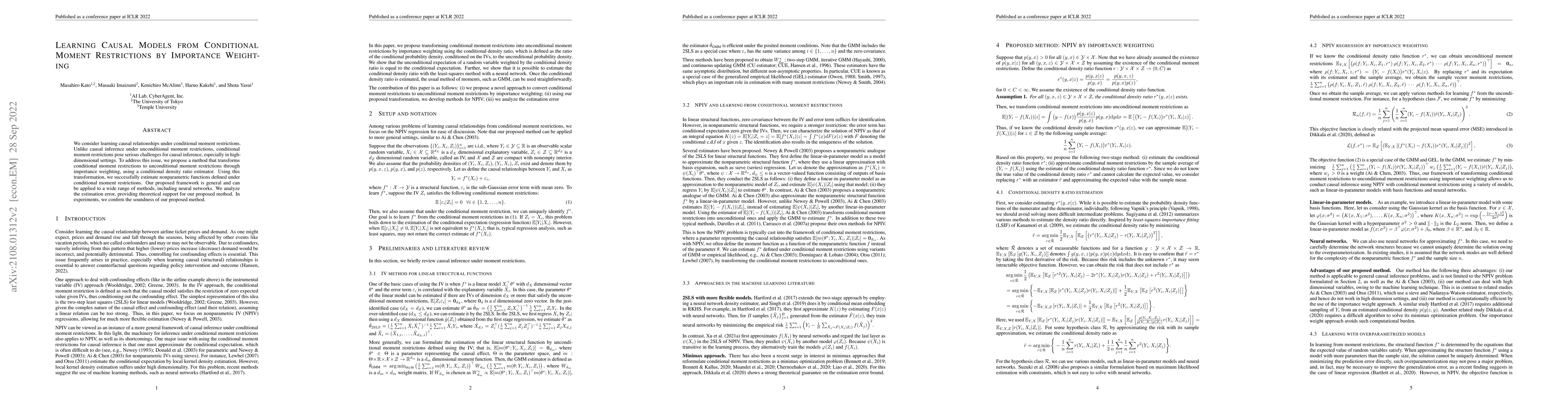 Thumbnail for Learning Causal Models from Conditional Moment Restrictions by
  Importance Weighting