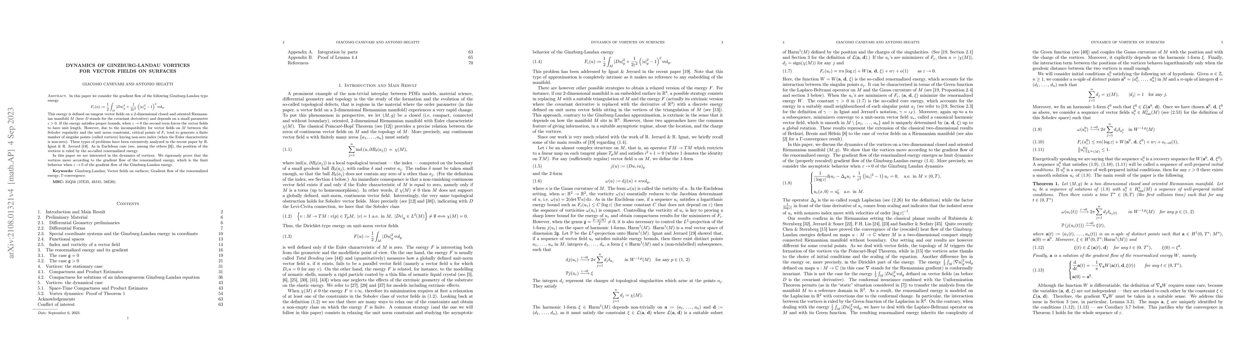 Thumbnail for Dynamics of Ginzburg-Landau vortices for vector fields on surfaces