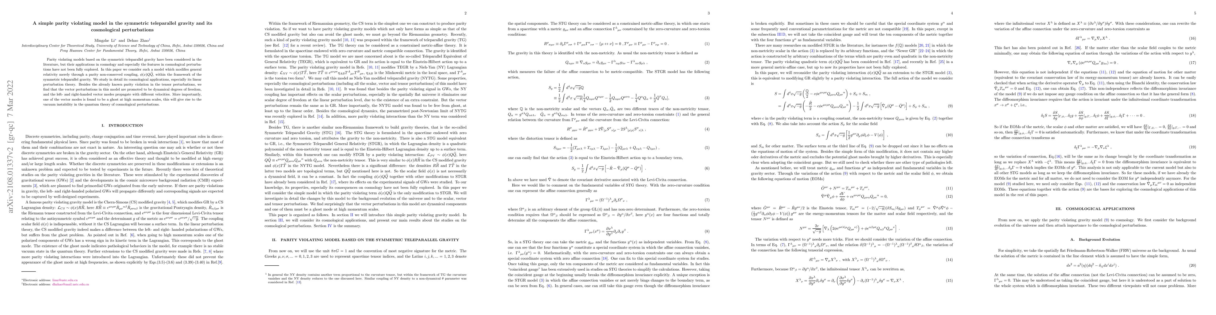 Thumbnail for A simple parity violating model in the symmetric teleparallel gravity
  and its cosmological perturbations