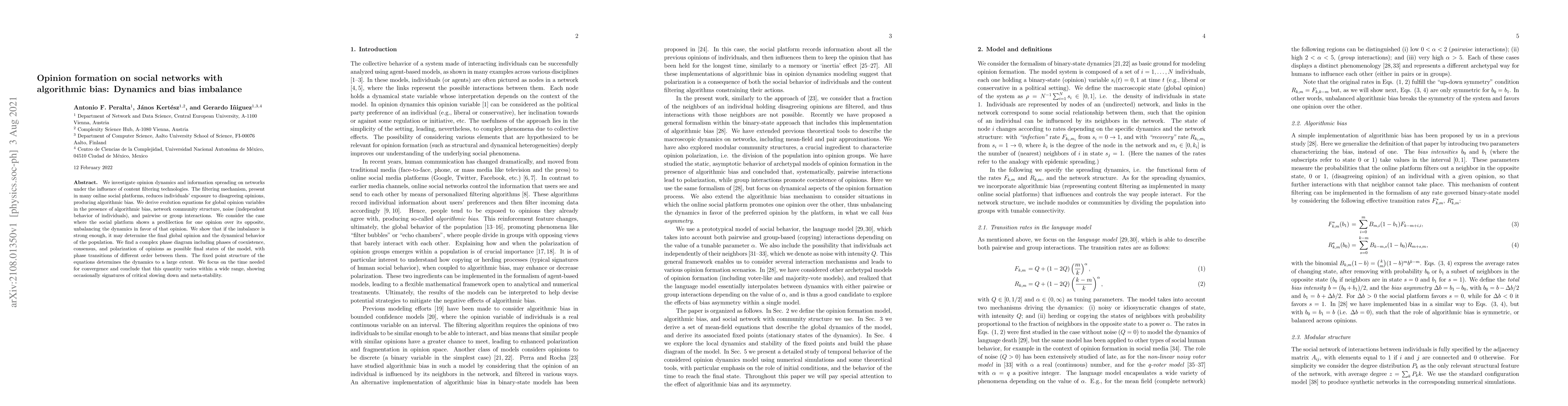 Thumbnail for Opinion formation on social networks with algorithmic bias: Dynamics and
  bias imbalance