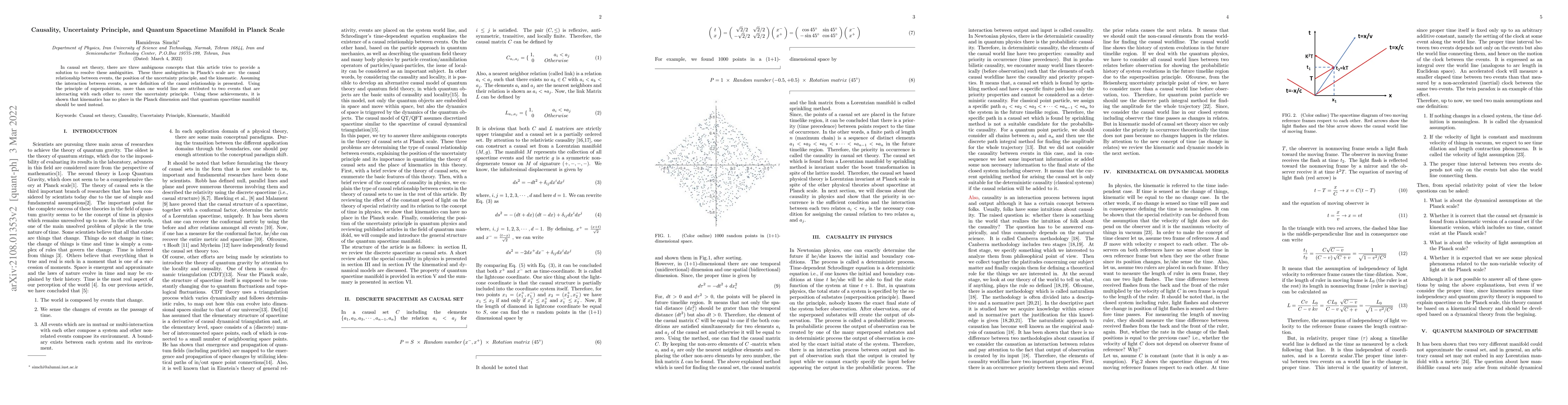 Thumbnail for Causality, Uncertainty Principle, and Quantum Spacetime Manifold in
  Planck Scale