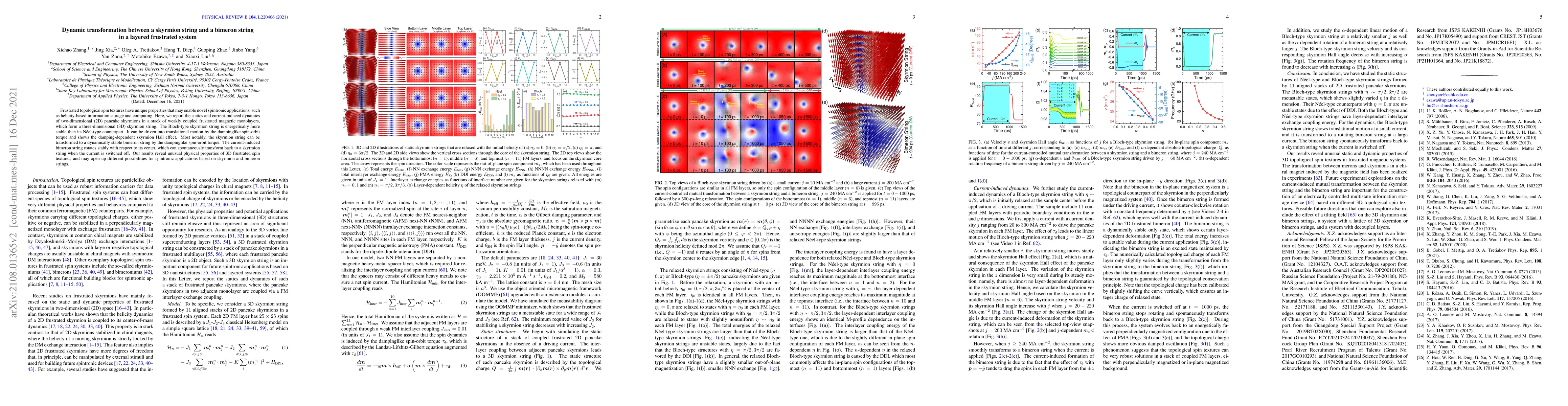 Thumbnail for Dynamic transformation between a skyrmion string and a bimeron string in
  a layered frustrated system