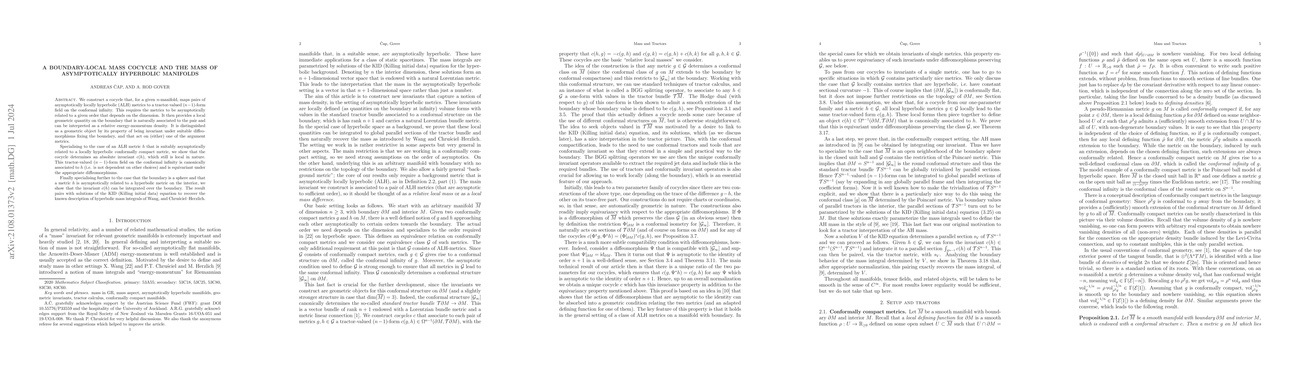 Thumbnail for A relative mass cocycle and the mass of asymptotically hyperbolic
  manifolds