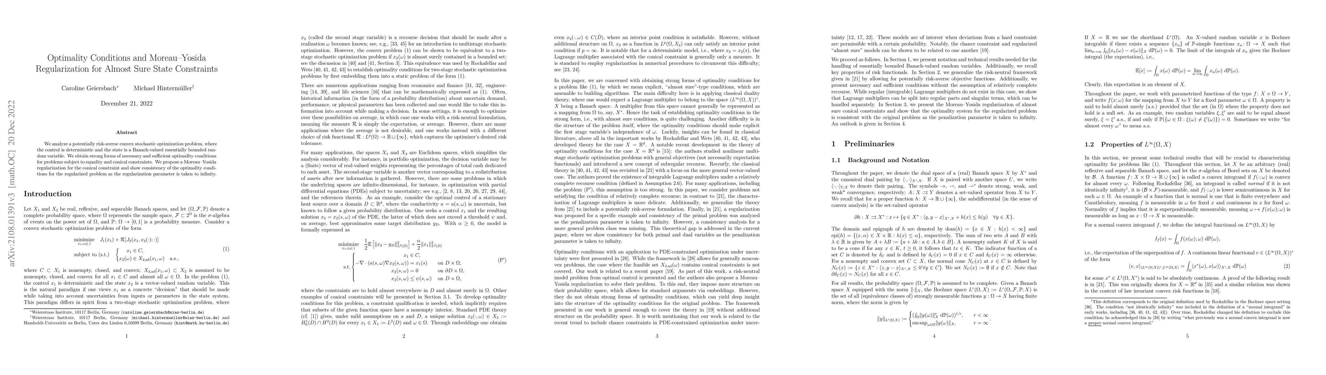 Thumbnail for Optimality Conditions and Moreau--Yosida Regularization for Almost Sure
  State Constraints