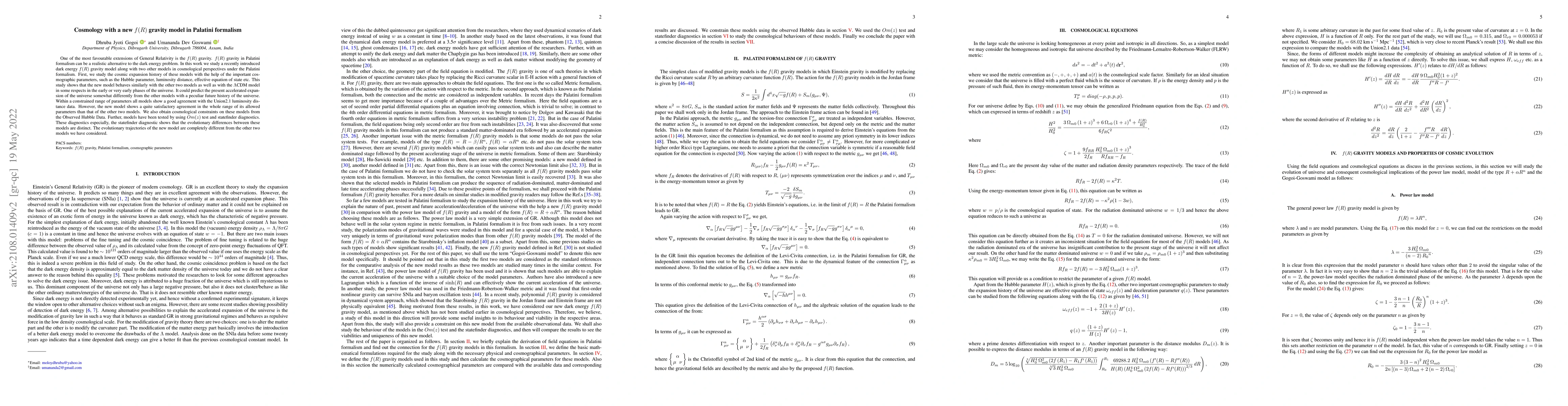Thumbnail for Cosmology with a new f(R) gravity model in Palatini formalism